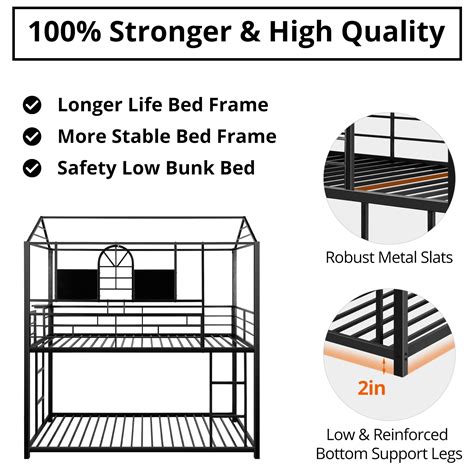 Twin over Twin Metal House Bunk Bed with 2 Ladders for Kids Teens ...