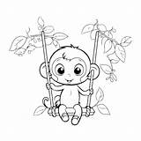 Premium Vector  Cute Baby monkey On A swing coloring Book For Children sketch template