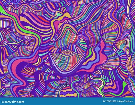 Funky Bright Abstract Lines Art Pattern, Rainbow Multicolor Color. Decorative Psychedelic ...