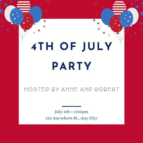 4th of July Party Invitation Template Digital Template Canva Template ...