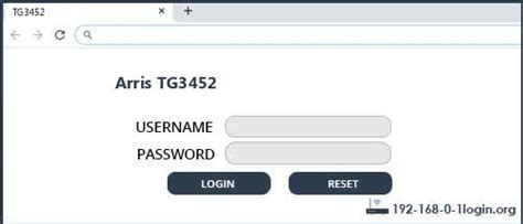 Arris TG3452 - default username/password and default router IP