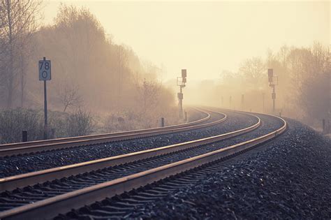 HD wallpaper: railway, landscape, railroad track, rail transportation, fog | Wallpaper Flare