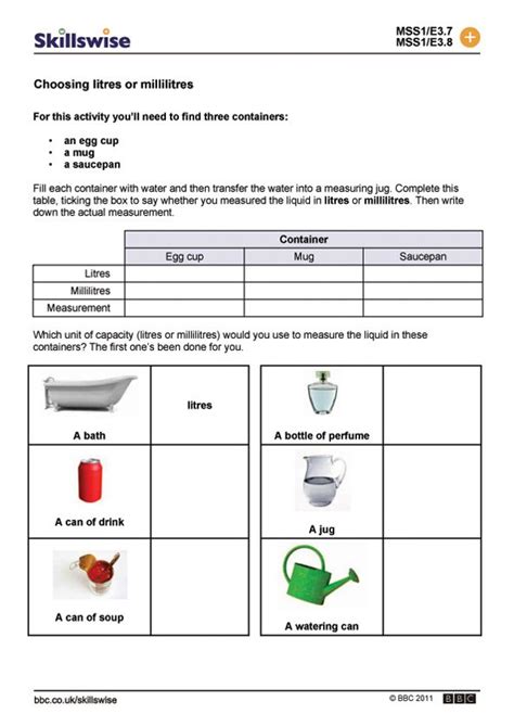 Liter And Milliliter Worksheet Grade 2