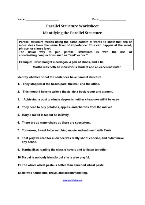 Parallel Structure Worksheets | Text structure worksheets, Subject and ...