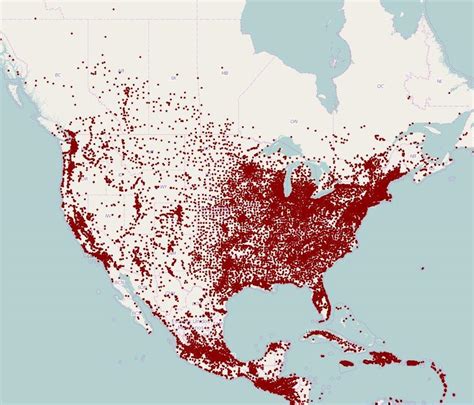 Map of North America but red dots represent where the most dumb motherfuckers live : r ...