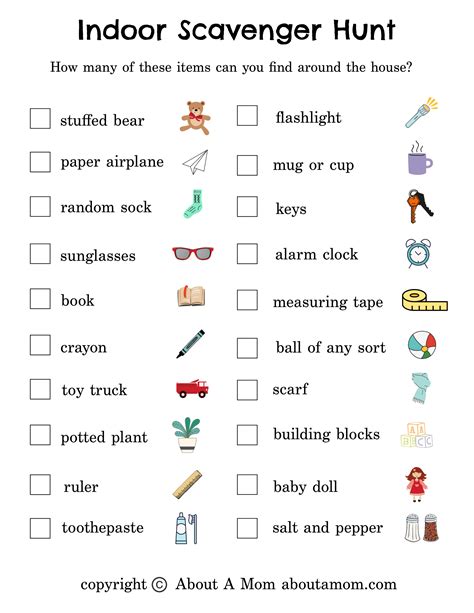 Indoor Scavenger Hunt Printable