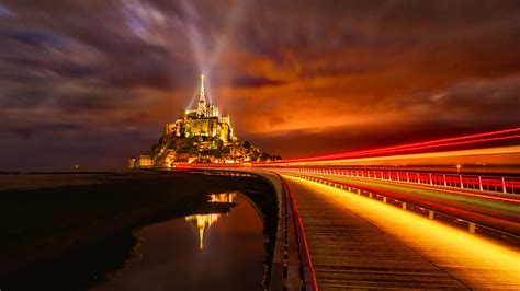 Mont Saint-Michel Island Night Lights Normandy France UHD 4K Wallpaper | Pixelz