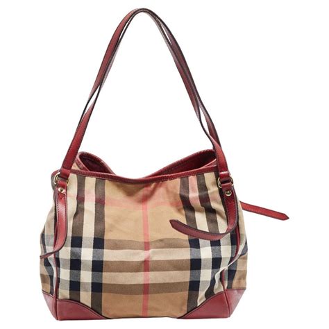 Burberry Dark Red/Beige House Check Canvas and Leather Small Canterbury Tote at 1stDibs