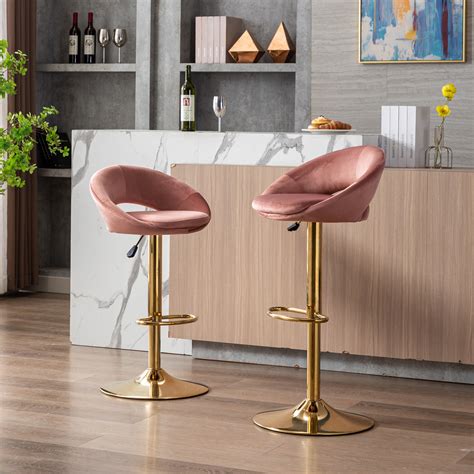 Everly Quinn Velvet Bar Stools Set Of 2 Modern Counter Height Barstools ...