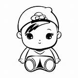 Menina Bonita Em Ilustração Vetorial De fralda Para Colorir Página  sketch template
