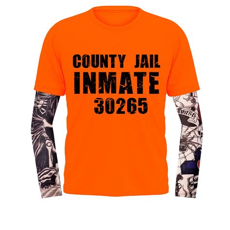 Buy Prisoner Costume Men Inmate Costume Women/Men County Jail Inmate Shirt with Temporary Tattoo ...