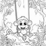 Coloring Page For Kids Cute monkey swinging In The Jungle  Premium AI sketch template