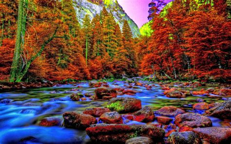 Yosemite Valley In Autumn Beautiful Mountain River National Park California USA : Wallpapers13.com