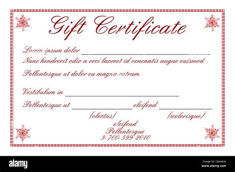 Ejemplo de certificado de regalo sobre fondo blanco Fotografía de stock - Alamy