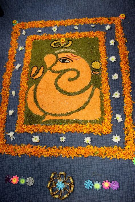 Ganpati Rangoli Designs with Flowers - Ganesha Flower Rangoli Designs