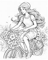 Girl Riding Bike Style Coloring Pages  Premium AI Generated Image sketch template