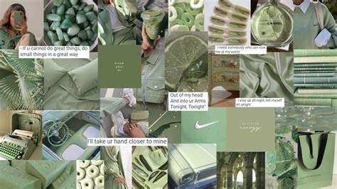 a collage of green and white items