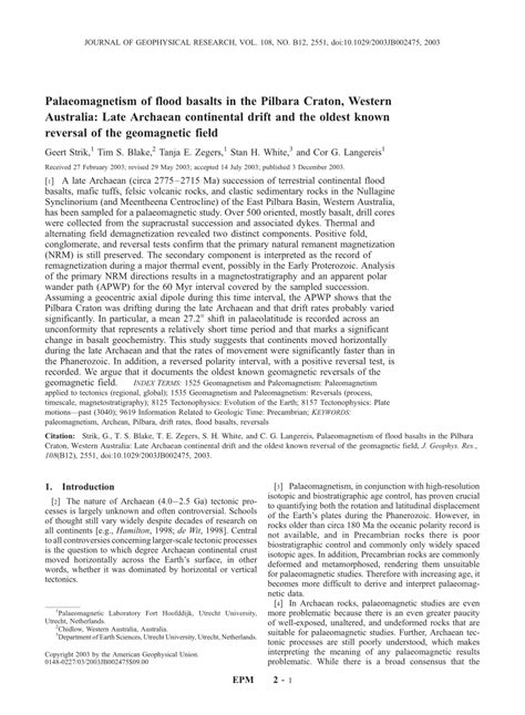 (PDF) Paleomagnetism of flood basalts in the Pilbara Craton, Western Australia: Late Archaean ...