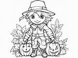 Adorable Scarecrow Coloring Sheet  Page sketch template