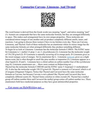 Comparing Carvone, Limonene, And Thymol | PDF