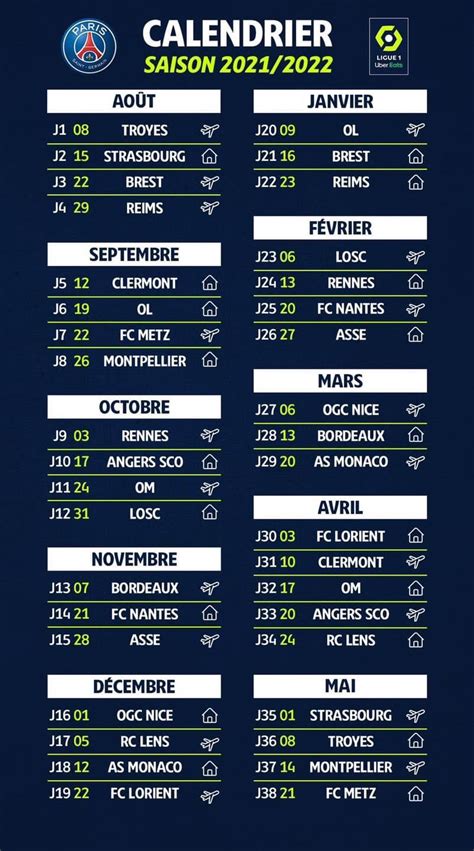 PSG découvrez le calendrier officiel de la saison 2021 2022 de Ligue 1 ...