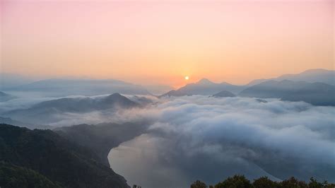 nature, Landscape, Sunrise, Clouds, Mountain, Lake, Mist, Forest, South Korea Wallpapers HD ...