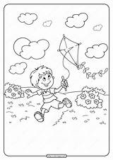 Printable Boy Flying A Kite Pdf Coloring Page sketch template