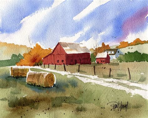 Warm Autumn country barn scenic landscape-Print landscape | Etsy | Painting, Watercolor ...