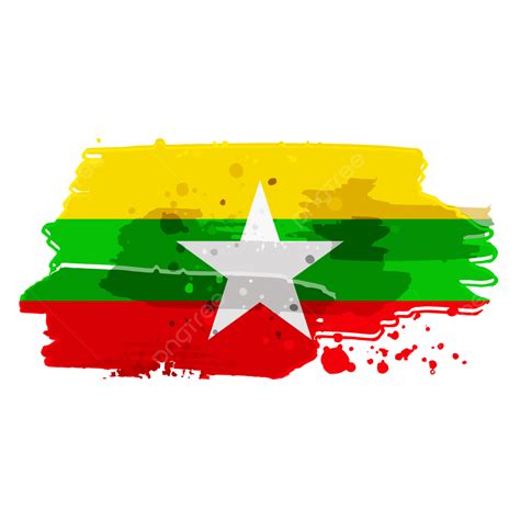 Myanmar Flag PNG Picture, Myanmar Grunge Flag Watercolor Brush Style ...