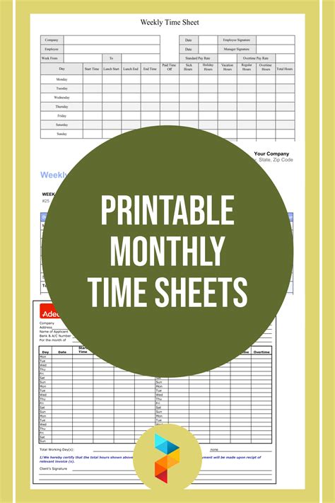 Monthly Time Sheets - 10 Free PDF Printables | Printablee