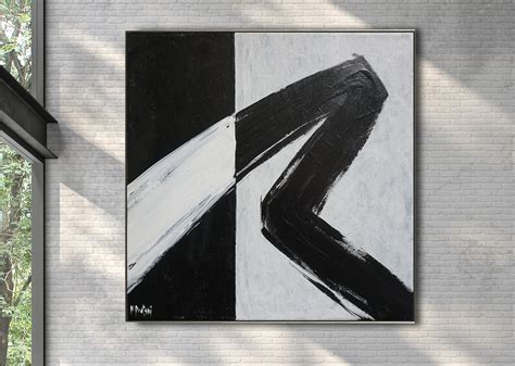 Minimalist Abstract Painting Black White Abstract Large Canvas Art Oversized Painting Gray ...