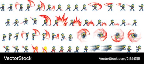 Blue robot attack game sprites Royalty Free Vector Image