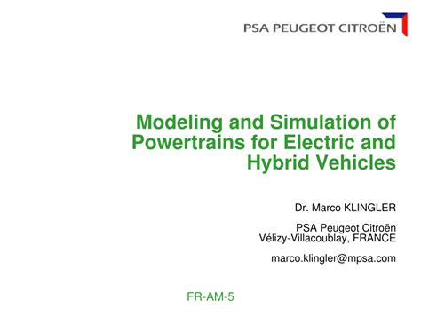 (PDF) Modeling and Simulation of Powertrains for Electric and Hybrid ...