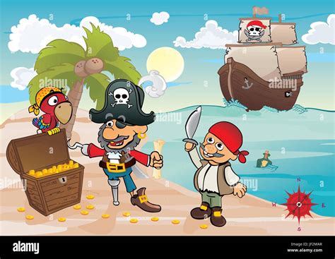 beach, seaside, the beach, seashore, pirates, island, ship, treasure, pirate Stock Vector Image ...