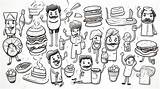 Cartoon Food Objects And People Characters Set Coloring Page Background  sketch template