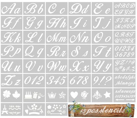 Buy 45Pcs Letter Stencils for Painting on Wood Alphabet Art Craft Stencils with Calligraphy Font ...