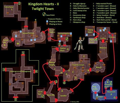 KH2 Twilight Town Map by KHclay on deviantART | Town map, Map, Heart map