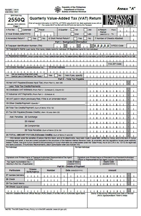 Revised BIR Form 2550-Q (Quarterly VAT Return) now available | Grant Thornton