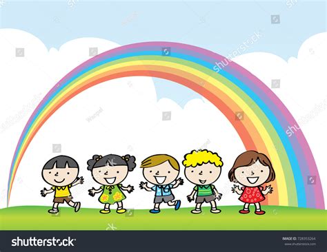 Cartoon Kids Sky Rainbow Stock Vector (Royalty Free) 728353264 ...