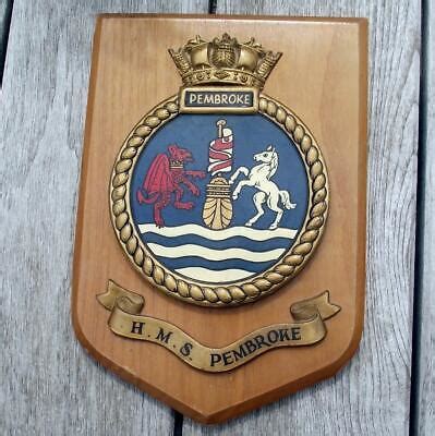 LARGE Vintage HMS Pembroke Royal Navy Ship Badge Crest Shield Plaque 10" X 8" | eBay