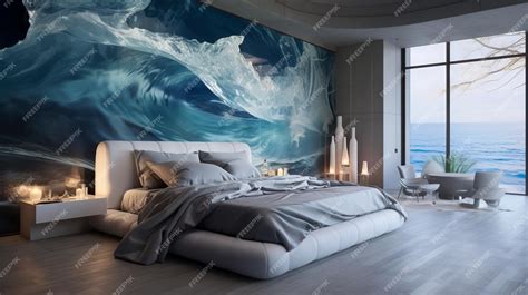 Premium AI Image | Modern Ocean Wave Wall Mural For Underwater Bedroom