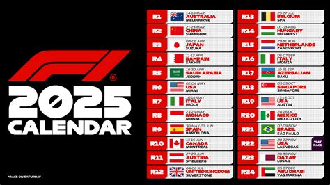 Updated 2025 F1 Calendar - Issi Charmaine