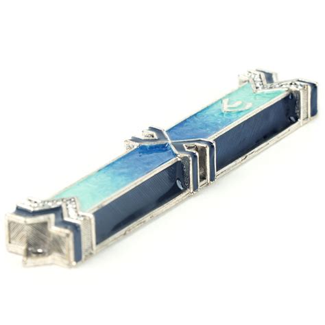 Blue Art Deco Mezuzah - Mezuzah Master