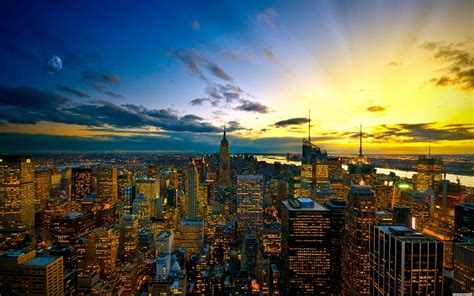 New York City Skyline - Sunset Wallpaper | Hd Desktop Wallpaper