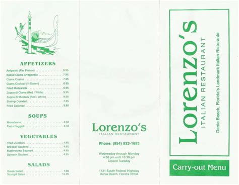 Lorenzo's Italian Restaurant Menu - Urbanspoon/Zomato