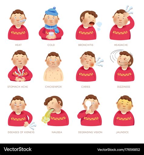 Illness disease people symptoms flat Royalty Free Vector