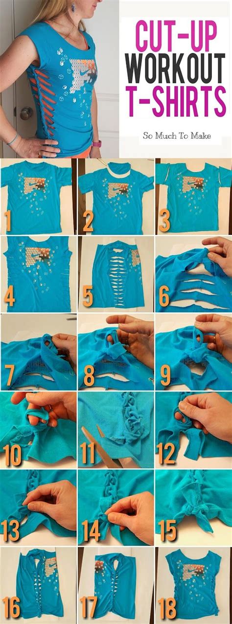 Cut-Up Workout T-Shirt Tutorial; No sew t-shirt refashion, repurpose. T-shirt Refashion, Diy ...