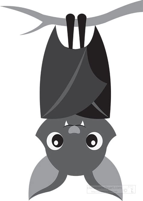 Animal Gray White Clipart-cartoon bat hanging upside down on a branch gray color