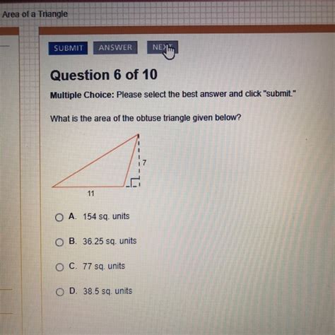 What is the area of the obtuse triangle given below? - brainly.com