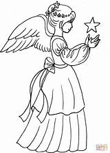 Christmas Angel Girl With Star coloring Page  Free Printable Coloring sketch template